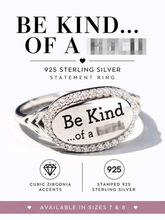 Unbranded Jewelry - 925 Sterling Silver Be Kind of a… Funny Edgy Statement Ring - New with gift box